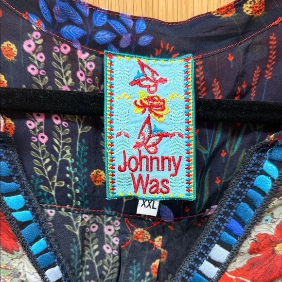 Johnny Was Multicolor Floral Patchwork Tunic - Navy, Red & Pink - Picture 2 of 7